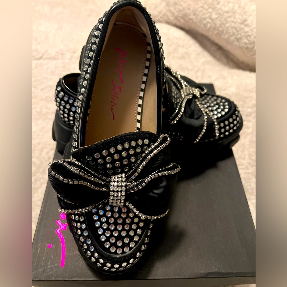 Brand new Betsey Johnson “Vincent” silver studded shoes. Very pretty…sparkling